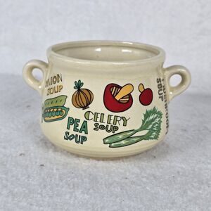 Vintage 70s Soup Mug Cup Double Handle Japan Onion Pea Celery And Mushroom Soup